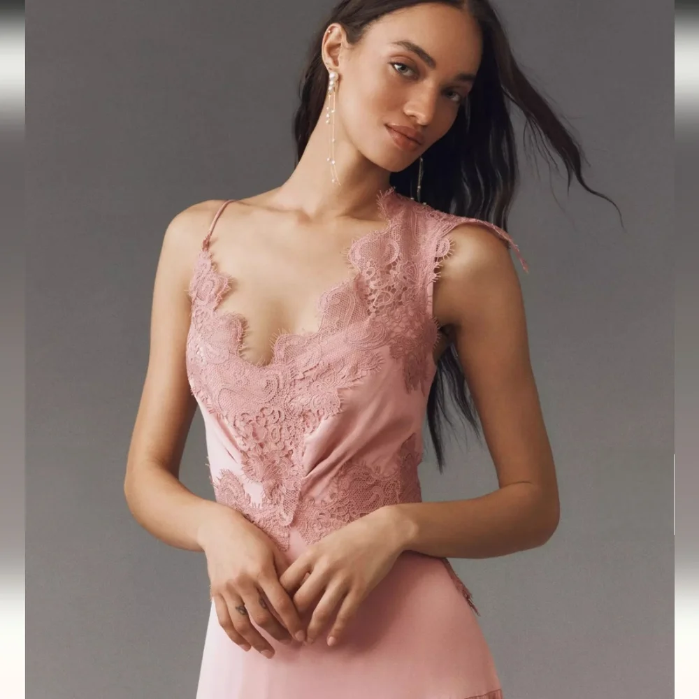 Anthropologie BHLDN Evelyn Lace V-neck High-low Midi Dress Medium - Picture 6 of 16